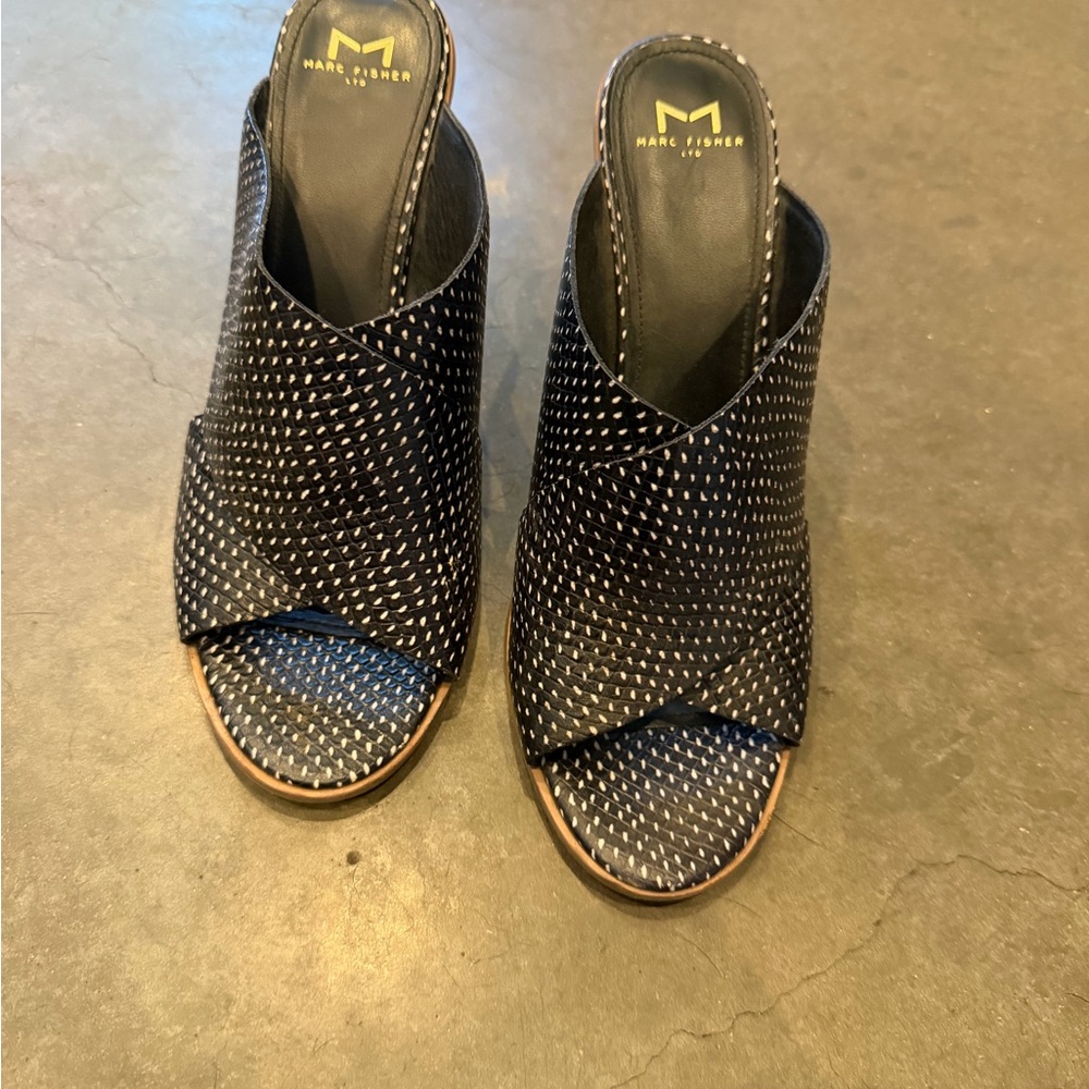 Marc Fisher Black Woven Open-Toe Crossover Mules